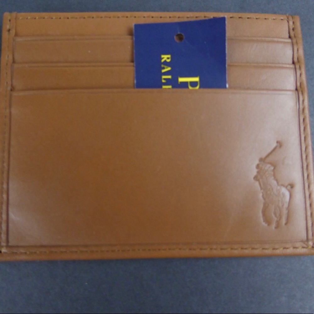 Polo Ralph Lauren Card Case Wallet Tan Leather NWT